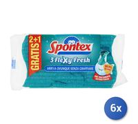 6x Spugna + Fibra Flexy Fresh 3 Pezzi Spontex Made In Italy