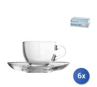 6x Tazze Caffe' Con Il Piatti V-Block Basic In Vetro Trasparente Cl 8,5. Vetro