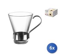 6x Tazze Caffè Ypsilon In Vetro Con Manico In Acciaio Inox Cl11