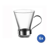 6x Tazze Tè Ypsilon In Vetro Con Manico In Acciaio Inox Cl32