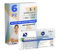 6X Test Antigenico Combinato 5 in 1 - COVID-19, Influenza A+B, RSV e Adenovirus | Autotest Rapido Nasale Certificato CE 3018 | Risultato in 15 Minuti | Per Uso Privato