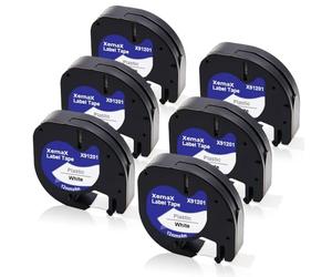 6x XemaX Nastro Etichette Compatibile per Ricarica Letra 12mm x 4m 91221 91201 per Etichette Nastri in Plastica per LT Etichettatrice LT-100H 100T XR XM QX50 2000 200B