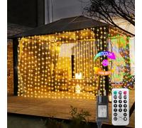 6x3m 600 LED Tenda Luminosa, Doppio Colore Luci a Tenda con Telecomando Timer Alimentazione a Spina, Impermeabile lucine fatate per Camera, Matrimonio, Natale, Esterno (Bianco Caldo & Multicolore)
