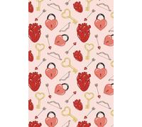 6x9 Paperback Journal: Hand drawn art: anatomical heart with lock and key - Pink Background