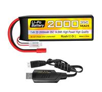 7.4V 2000mAh 2S Lipo batteria 35C con 3.5millimetri Banana testa spina con cavo di ricarica USB per RC auto camion RC barca RC Quadcopter FPV Drone Batteria
