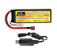 7.4V 2000mAh 2S Lipo Batteria 35C con spina a T con cavo di ricarica USB per RC Auto Camion RC Barca RC Quadcopter FPV Drone Batteria