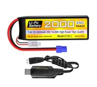 7.4V 2000mAh 2S Lipo Batteria 35C con spina EC2 con cavo di ricarica USB per RC Auto Camion RC Barca RC Quadcopter FPV Drone Batteria