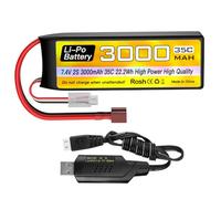 7.4V 3000mAh 2S Lipo batteria 35C T-plug con cavo di ricarica USB per RC Auto Camion RC Barca RC Quadcopter FPV Drone Batteria