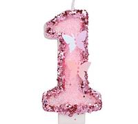 7,5 cm Candele di Compleanno Numero, Candele Numeri Torta Rosa Glitterato Cake Topper Candele di Compleanno a Farfalla con Paillettes per Forniture per Feste di Anniversario (Numero 1)
