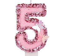7,5 cm Candele di Compleanno Numero, Candele Numeri Torta Rosa Glitterato Cake Topper Candele di Compleanno a Farfalla con Paillettes per Forniture per Feste di Anniversario (Numero 5)