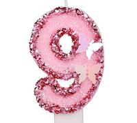 7,5 cm Candele di Compleanno Numero, Candele Numeri Torta Rosa Glitterato Cake Topper Candele di Compleanno a Farfalla con Paillettes per Forniture per Feste di Anniversario (Numero 9)