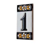 7,5 cm x 3,5 cm spagnolo arancione & nero floreale ceramica numero civico piastrelle simboli e cornici in metallo filigrana (numero 1)