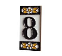 7,5 cm x 3,5 cm spagnolo arancione & nero floreale ceramica numero civico piastrelle simboli e cornici in metallo filigrana (numero 8)