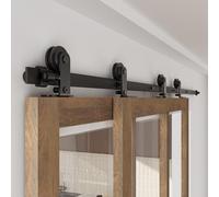 7.5FT/224CM Binario per Porta Scorrevole per Bypass Doppie Porte Facile da Installare, Nero Forma T