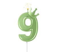 7,6cm Candele Numeri Torta, 3D Candele di Compleanno Numero con Corona Candele a Forma di Numero per Compleanno Anniversario Feste (Verde; 9)