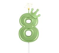 7,6cm Candele Numeri Torta, 3D Candele di Compleanno Numero con Corona Candele a Forma di Numero per Compleanno Anniversario Feste (Verde; 8)