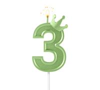 7,6cm Candele Numeri Torta, 3D Candele di Compleanno Numero con Corona Candele a Forma di Numero per Compleanno Anniversario Feste (Verde; 3)