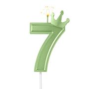 7,6cm Candele Numeri Torta, 3D Candele di Compleanno Numero con Corona Candele a Forma di Numero per Compleanno Anniversario Feste (Verde; 7)
