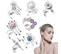 7 adesivi per il viso con pietre preziose, con strass e brillantini, temporanei, per il viso, per feste di trucco, carnevale