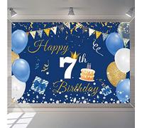7 Anni Compleanno Festa Decorazioni Blu, 7 Striscione di Compleanno, 7 Anni di Buon Compleanno Decorazione di Festa per Ragazzi Ragazze, 7 Feste di Compleanno Bandiera Segno di Benvenuto