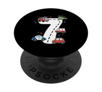 7 anni di compleanno bambino ambulanza camion dei vigili del fuoco auto della polizia PopSockets PopGrip Adesivo