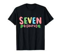 7 anni Seven Saurus Kids Dinosaur 7th Birthday Family Maglietta