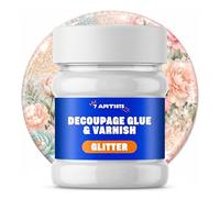 7 Artists Colla e Vernice per Decoupage con Glitter 230ml - Colla per Decoupage Trasparente | Fissativo & Finitura Protettiva per Legno, Ceramica, Vetro, Mobili Decorati con Carta di Riso, Tovaglioli