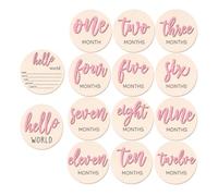 7 biglietti traguardi per bambini, in legno, double-face, mensili di benvenuto per neonati, 10 cm, rotondi, per neogenitori, set regalo a tema principessa, 7 pezzi