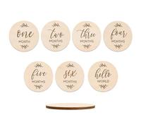 7 carte in legno per bambini, traguardi mensili per bambini, 0-12 mesi | Segnali mensili rotondi in legno su entrambi i lati, con scritta "Welcome Newborn Growth Milestone", set regalo per neo