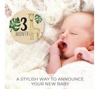 7 Carte in legno per segnare le tappe mensili del neonato, 7 lati con incisioni di animali, annuncio di nascita Baby Growth Cards con la scritta "Hello World" Tagli Unica,Tipo ALegno