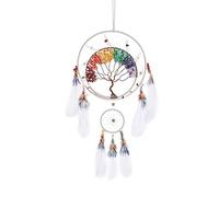 7 Chakra Albero della Vita Cacciatore di sogni Decorazione da parete con arcobaleno di cristallo di guarigione pietra fatta a mano piuma bianco DreamCatchers per camera da letto benedizione regalo di