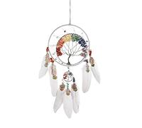 7 Chakra Albero della Vita Cacciatore di sogni Decorazione da parete con arcobaleno di cristallo di guarigione pietra fatta a mano piuma Grigio DreamCatchers per camera da letto benedizione regalo di