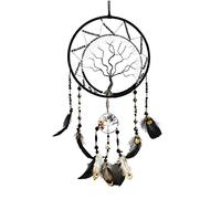 7 Chakra Albero della Vita Cacciatore di sogni Decorazione da parete con arcobaleno di cristallo di guarigione pietra fatta a mano piuma nera DreamCatchers per camera da letto benedizione regalo di