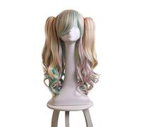 7 colori parrucche cosplay lolita parrucca sintetica multicolore parrucca lunga riccia doppia coda di cavallo parrucca costume da festa di halloween + parrucca berretto A3