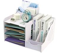 7-compartimento A4 Organizer Scrivania Ufficio Lmpilabile con Portapenne, Porta Documenti Ufficio Scrivania Legno Pastico, Portadocumenti Bianco, Orizzontale Portaoggetti Vassoio Per Scuola Studio