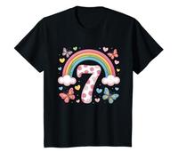 7 ° compleanno arcobaleno farfalle cuore compleanno Maglietta