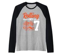 7° compleanno di Go Kart Racing Rolling Into 7 Funny Boys Kids Maglia con Maniche Raglan