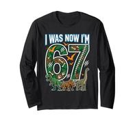 7° Compleanno I Was 6 Now I'm 7 Six Seven 67 Dino Dinosaur Maglia a Manica