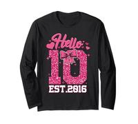 7° Compleanno Ragazza Pink Coquette Bow Hello Seven 7 Year Maglia a Manica