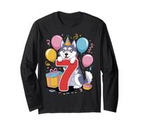 7 ° compleanno ragazzo ragazza 7 anni sette Siberian Husky Maglia a Manica