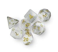 7 cubi poliedrici trasparenti con sfumatura bianca con sacchetto