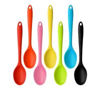 7 cucchiai in silicone in acciaio inox, set di cucchiai da cucina con manico lungo, cucchiaio da portata colorato, cucchiaio in silicone antiaderente, utensili da cucina, cucchiaio da insalata in