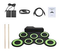 7 Cuscinetti Roll -up Set di Tamburi Elettronici, Tamburo Ricaricabile USB Portatile con Bacchette Pedali del Piede Cavo Audio da 3,5 Mm, Dimensioni Compatte, Ideale per i Principianti delle Prove
