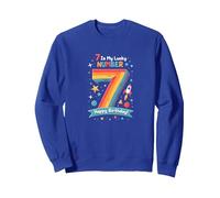 7 È Il Mio Numero Fortunato Buon Compleanno Avventura Spaziale Felpa, Unisex per Adulti, Blu Reale, XL