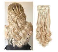 7 extension per capelli con clip in uso quotidiano, lunghe e ondulate, clip invisibili, spesse, biondo dorato, in morbida fibra sintetica per tutta la testa, per donne, 55,9 cm