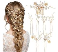 7 fermagli per capelli da sposa con perline a forma di U con foglie di strass, per donne, forcine cinesi, per capelli da sposa, per capelli
