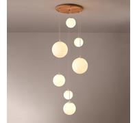 7 Foyer Entryway High Ceiling Rustic Moon Globe Cluster Mid Century Pendant Light Fixture Vintage Linear Staircase Chandelier for Dining Room Farmhouse