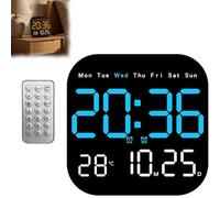 7" grande orologio da parete digitale per camera da letto, orologio a LED con telecomando, sveglia automatica con giorno/cronometro/data/temperatura/umidità/ora estiva, per casa, palestra, uffic blue