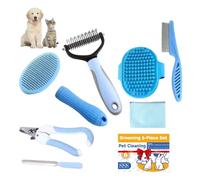 7-in-1 Pet Grooming Kit for Dogs & Cats - Professional Deshedding Brush, Dematting Comb, Flea Comb, Grooming Glove, Nail Clippers & File, Storage Bag - Complete Pet Grooming Tools for All Breeds
