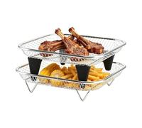 7-Inch Square Stackable Air Fryer Racks - Premium Stainless Steel Mesh Dehydrator Shelf Set | Multi-Tier Crisp Roasting, Baking, Grilling Stand With Protective Silicone Feet For Home Countertop, Apart